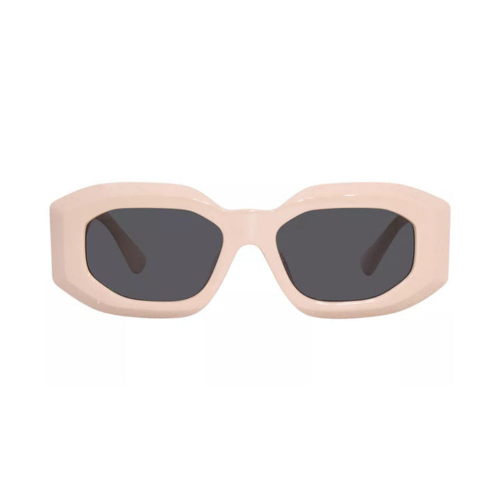 Versace Oval Full Rim, with a Pink frame and Dark Grey lens.