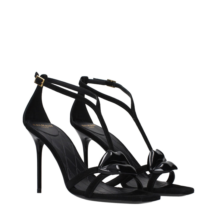 Balmain Black Leather Stiletto Heel Sandals