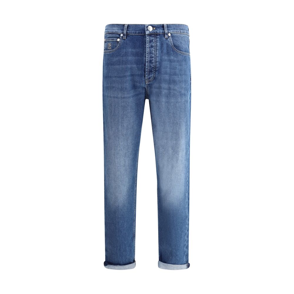 Brunello Cucinelli Blue Cotton Straight-Leg Jeans by Brunello Cucinelli outlet now on sale