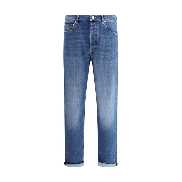 Brunello Cucinelli Blue Cotton Straight-Leg Jeans by Brunello Cucinelli outlet now on sale