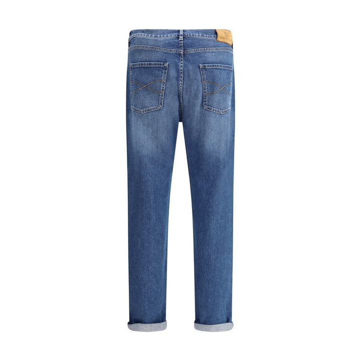 Brunello Cucinelli Blue Cotton Straight-Leg Jeans by Brunello Cucinelli outlet now on sale
