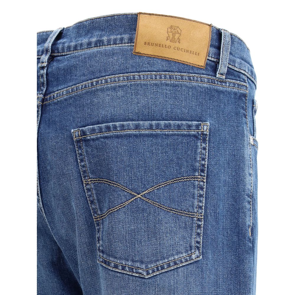 Brunello Cucinelli Blue Cotton Straight-Leg Jeans by Brunello Cucinelli outlet now on sale