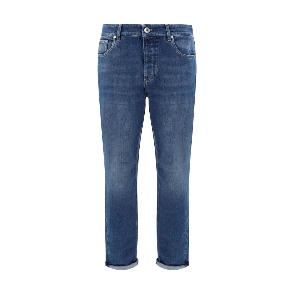 Brunello Cucinelli Blue Cotton Straight-Leg Jeans by Brunello Cucinelli outlet now on sale
