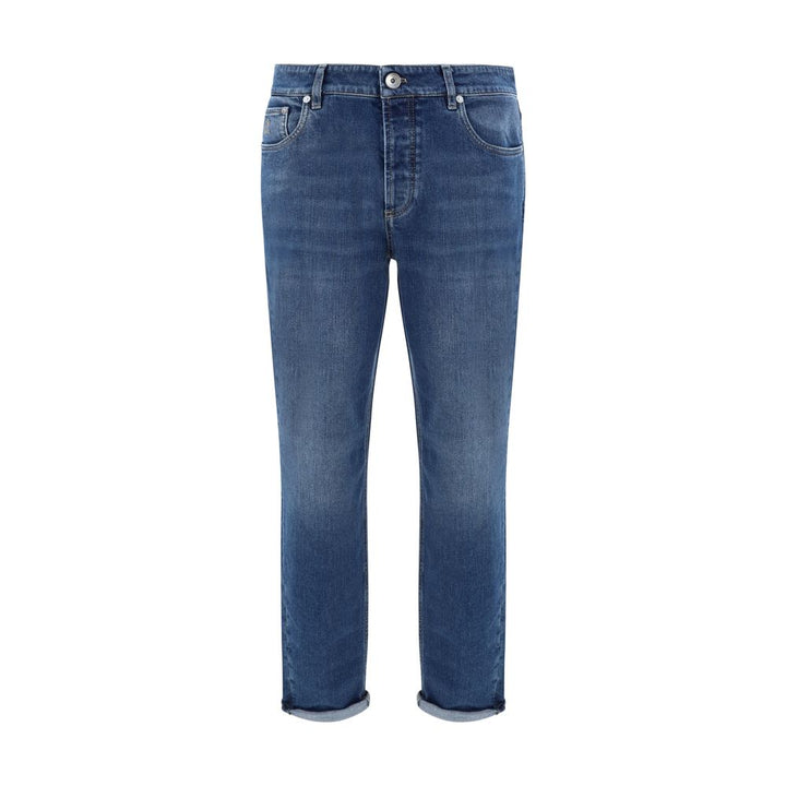 Brunello Cucinelli Blue Cotton Straight-Leg Jeans by Brunello Cucinelli outlet now on sale
