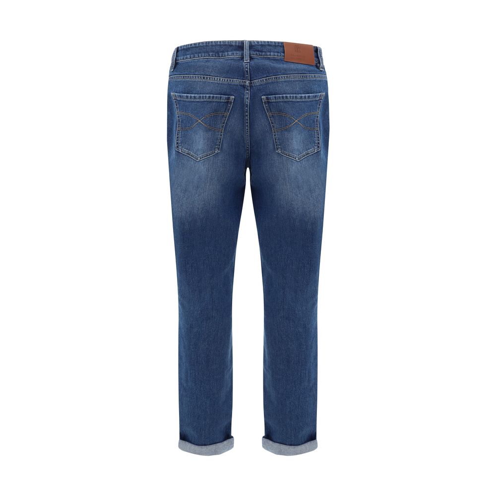 Brunello Cucinelli Blue Cotton Straight-Leg Jeans by Brunello Cucinelli outlet now on sale