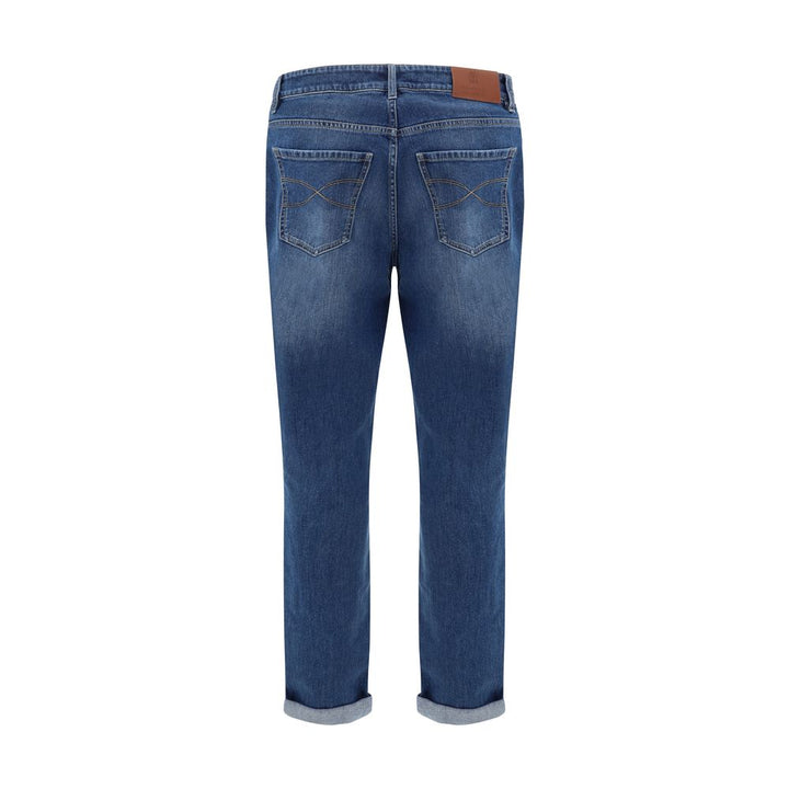 Brunello Cucinelli Blue Cotton Straight-Leg Jeans by Brunello Cucinelli outlet now on sale