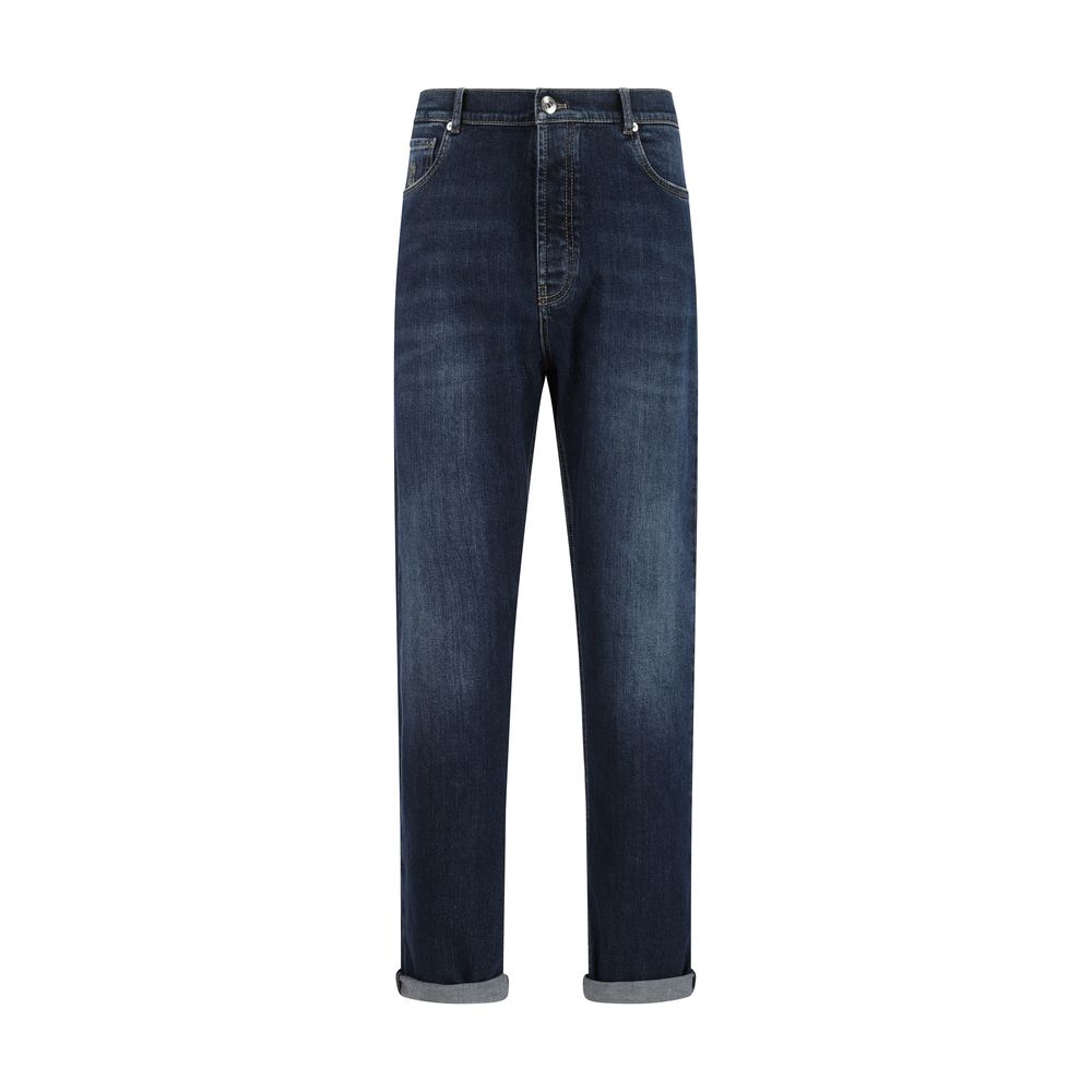 Brunello Cucinelli Blue Cotton Straight-Leg Jeans by Brunello Cucinelli outlet now on sale