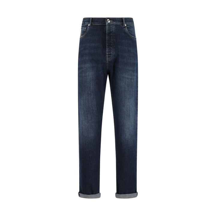 Brunello Cucinelli Blue Cotton Straight-Leg Jeans by Brunello Cucinelli outlet now on sale