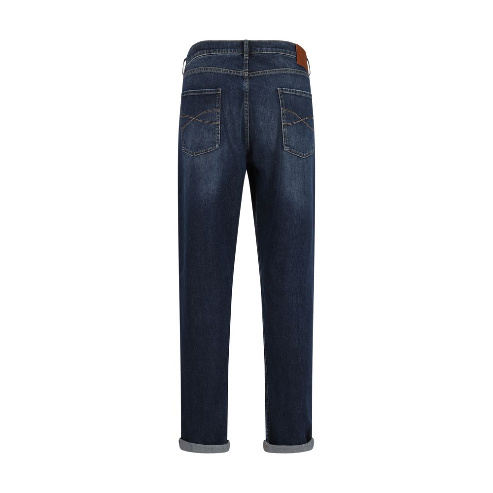 Brunello Cucinelli Blue Cotton Straight-Leg Jeans by Brunello Cucinelli outlet now on sale