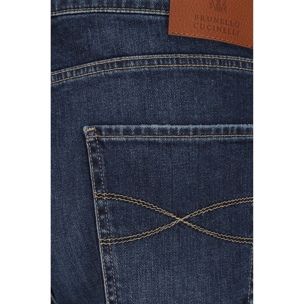 Brunello Cucinelli Blue Cotton Straight-Leg Jeans by Brunello Cucinelli outlet now on sale