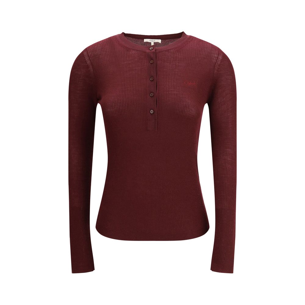 Chloé Bordeaux Wool Long Sleeve T-Shirt by Chloé outlet now on sale