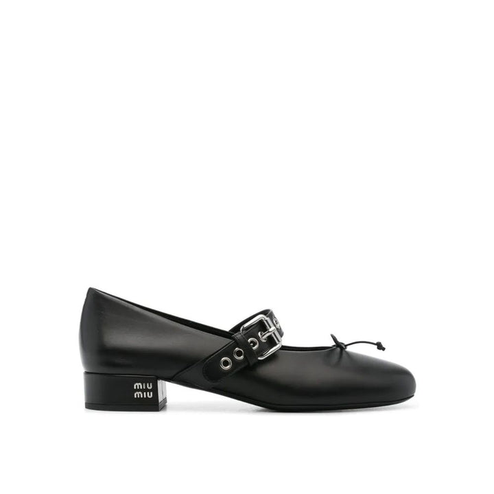 Miu Miu Black Calfskin Mid Heel Pumps