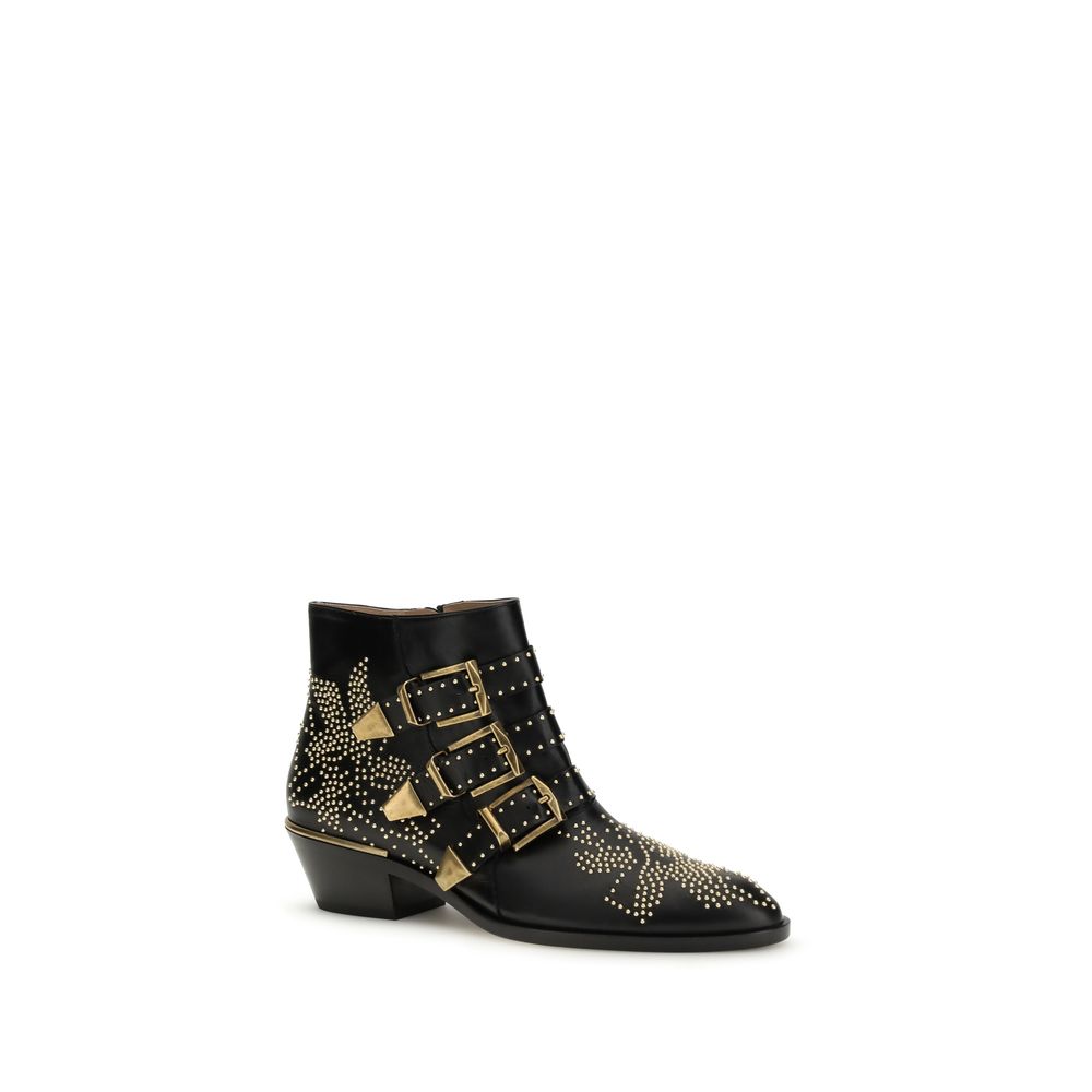 Chloé Black Calf Leather Bos Taurus Lace-Up Boots by Chloé outlet now on sale