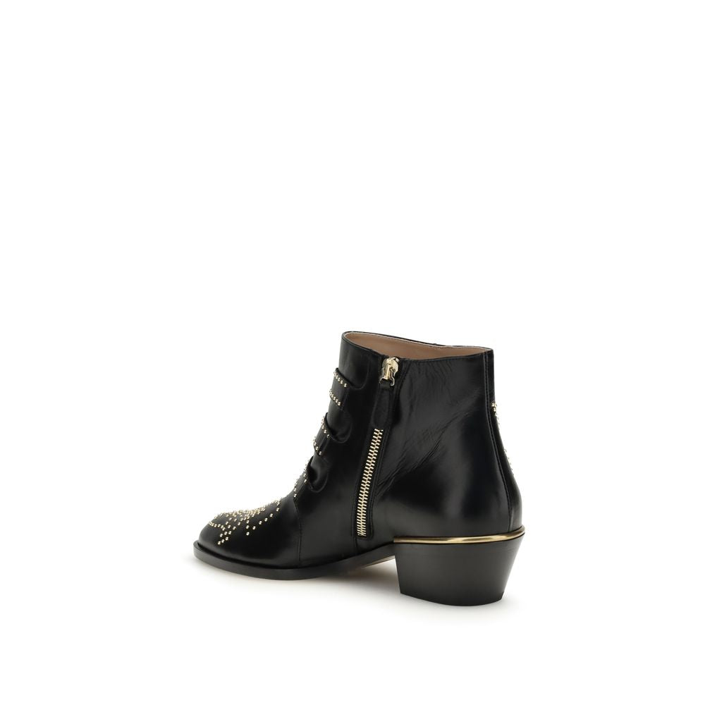 Chloé Black Calf Leather Bos Taurus Lace-Up Boots by Chloé outlet now on sale