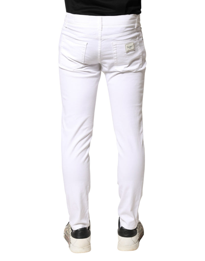 Dolce & Gabbana White Cotton Stretch Skinny Denim Men Jeans by Dolce & Gabbana outlet now on sale