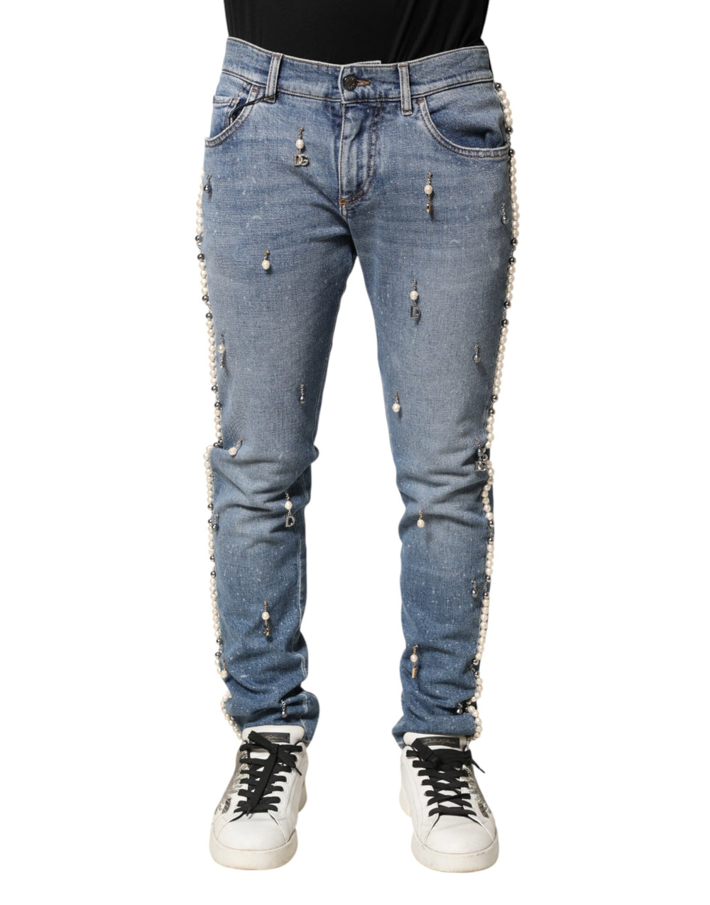 Dolce & Gabbana Blue Embellished Cotton Skinny Denim Jeans by Dolce & Gabbana outlet now on sale