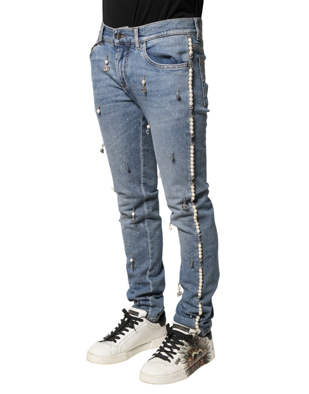 Dolce & Gabbana Blue Embellished Cotton Skinny Denim Jeans by Dolce & Gabbana outlet now on sale
