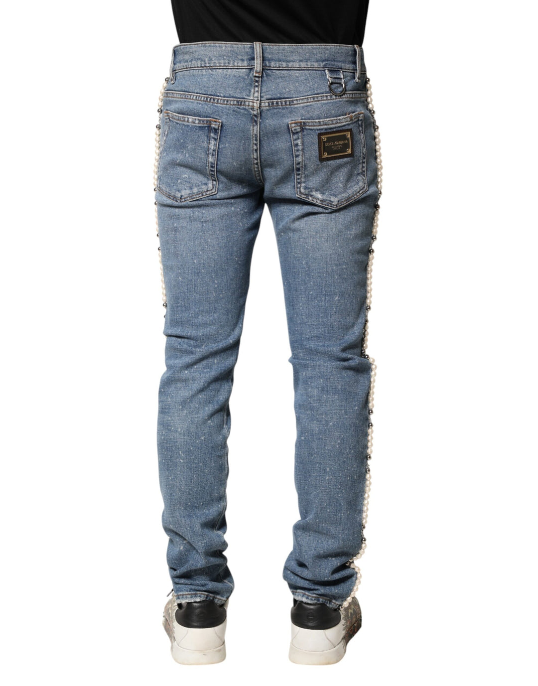 Dolce & Gabbana Blue Embellished Cotton Skinny Denim Jeans by Dolce & Gabbana outlet now on sale