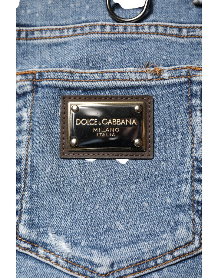 Dolce & Gabbana Blue Embellished Cotton Skinny Denim Jeans by Dolce & Gabbana outlet now on sale