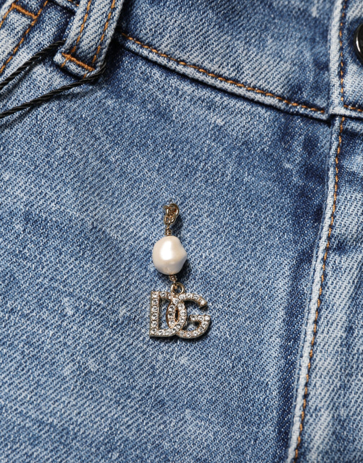 Dolce & Gabbana Blue Embellished Cotton Skinny Denim Jeans by Dolce & Gabbana outlet now on sale
