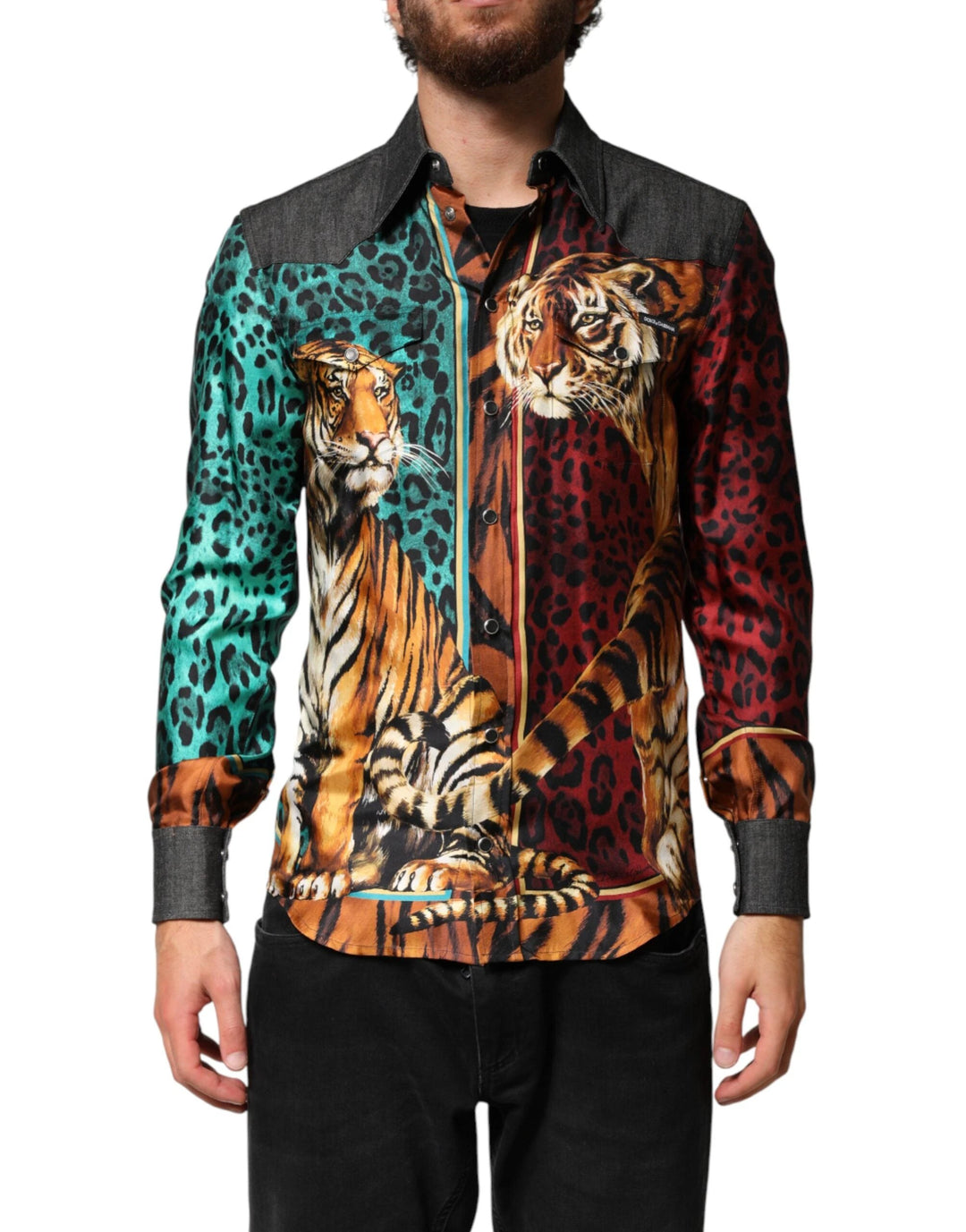 Dolce &amp; Gabbana Multicolor Tiger Leopard Print Silk Men Shirt by Dolce &amp; Gabbana outlet now on sale