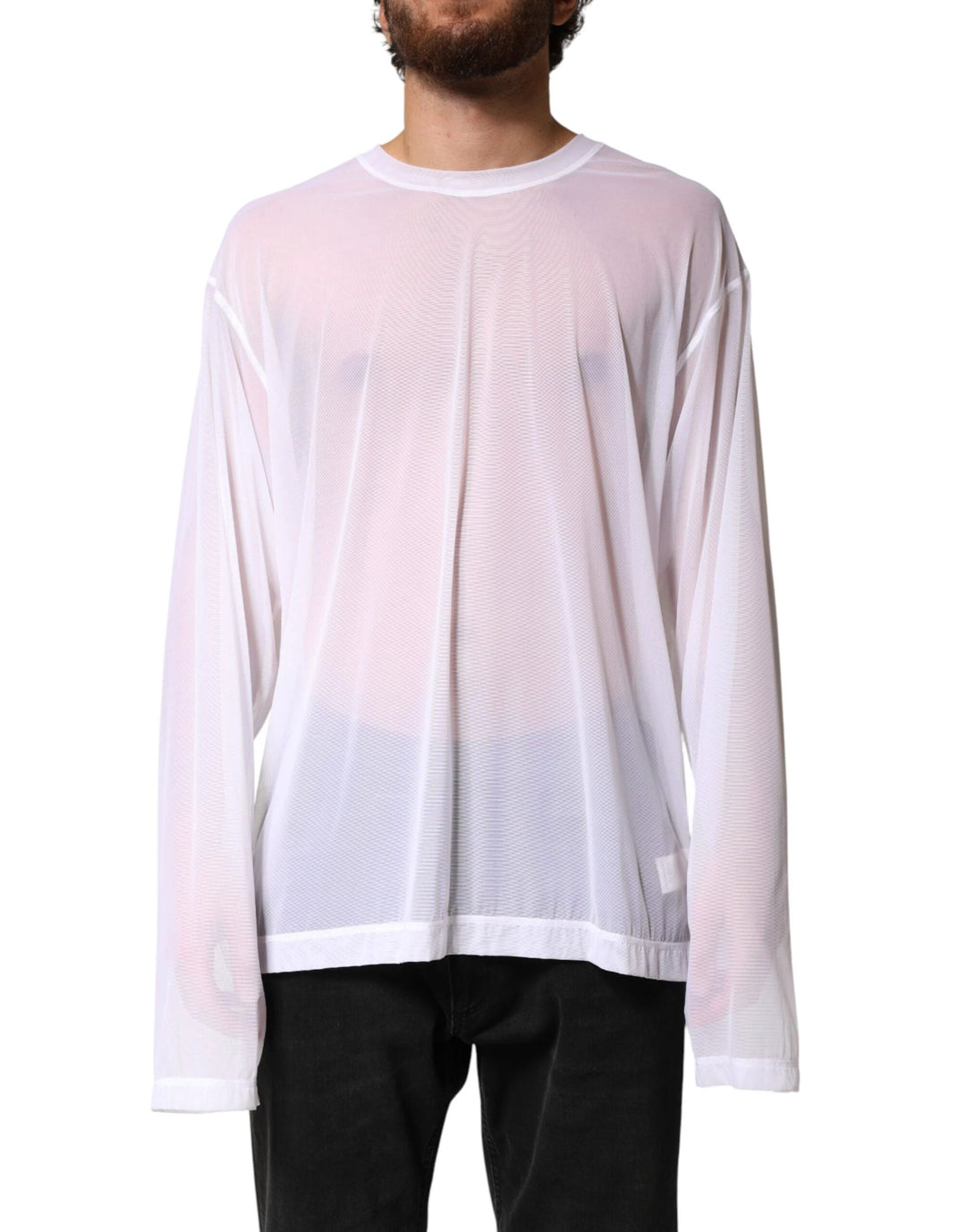 Dolce &amp; Gabbana White Nylon Long Sleeves Crewneck T-Shirt by Dolce &amp; Gabbana outlet now on sale