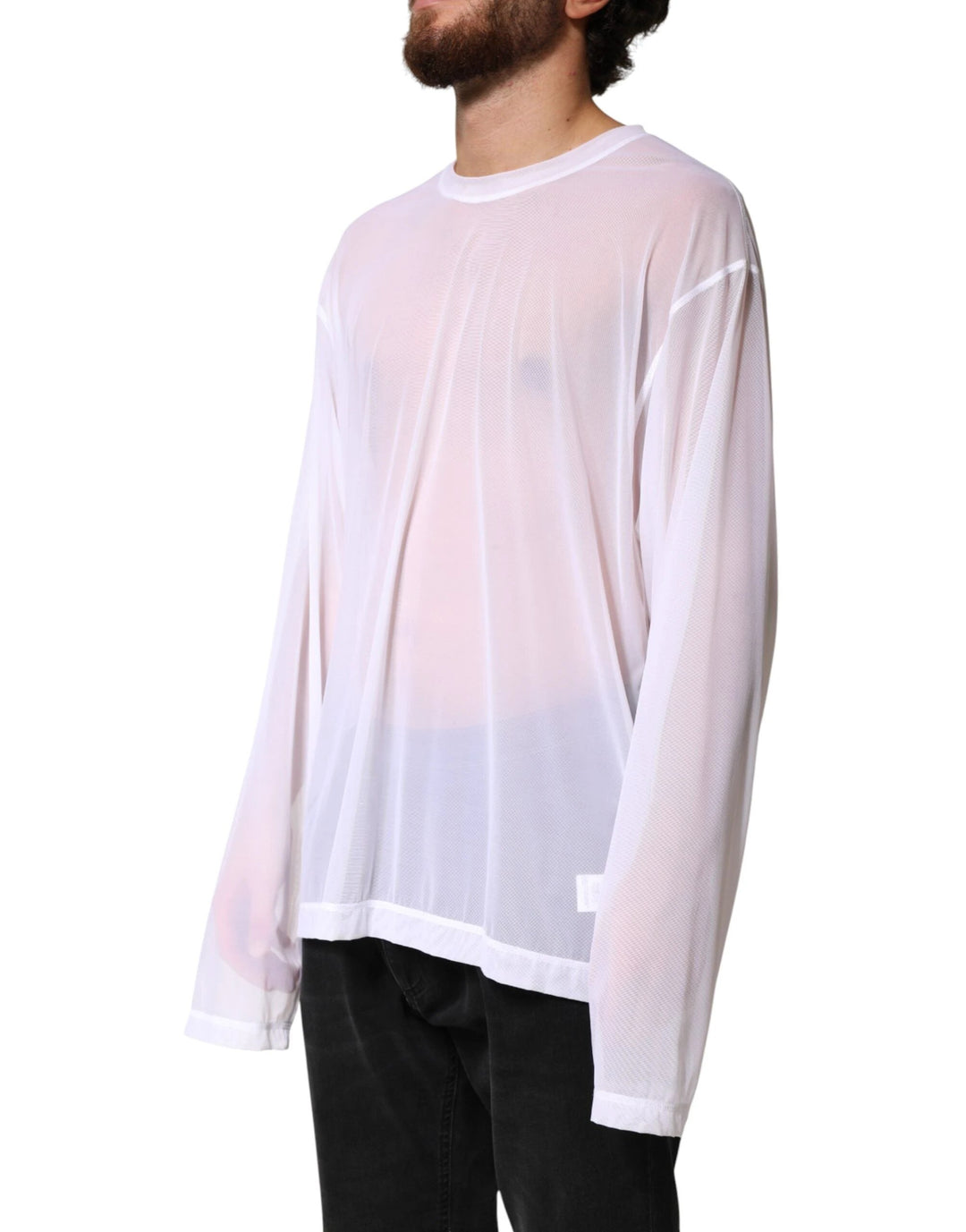 Dolce &amp; Gabbana Sample Sale Dolce &amp; Gabbana White Nylon Long Sleeves Crewneck T-Shirt - | Designer outlet