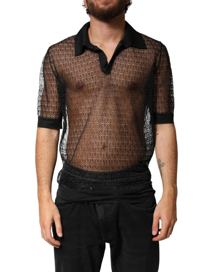 Dolce &amp; Gabbana Sample Sale Dolce &amp; Gabbana Black Sheer Short Sleeves Casual Polo Top - | Designer outlet