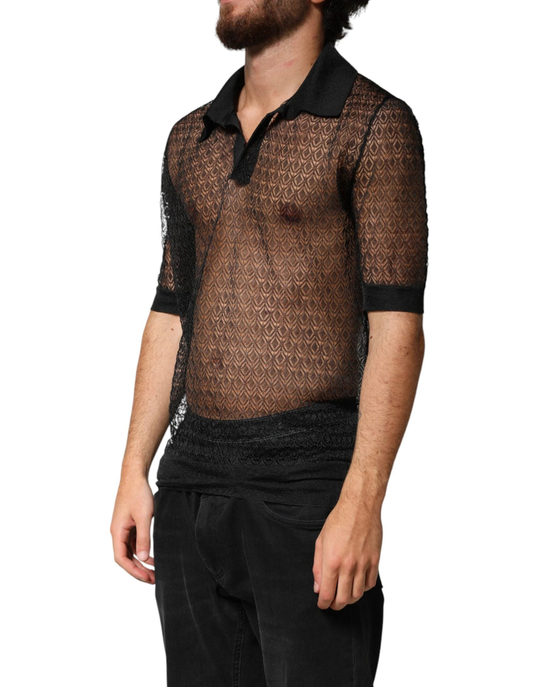 Dolce &amp; Gabbana Sample Sale Dolce &amp; Gabbana Black Sheer Short Sleeves Casual Polo Top - | Designer outlet