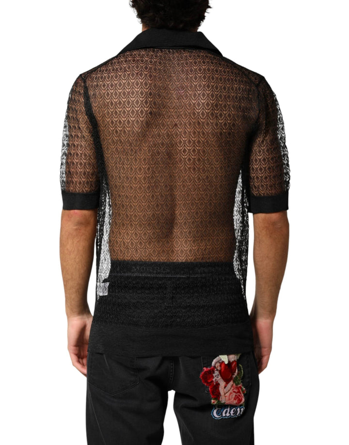 Dolce &amp; Gabbana Sample Sale Dolce &amp; Gabbana Black Sheer Short Sleeves Casual Polo Top - | Designer outlet