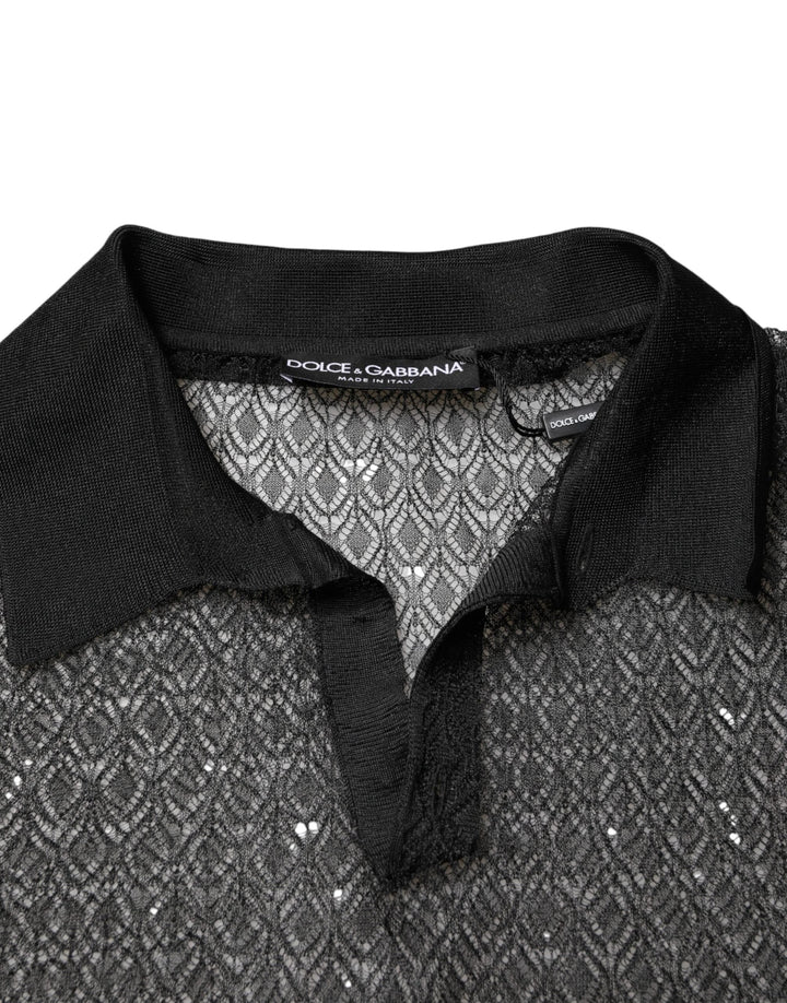 Dolce &amp; Gabbana Sample Sale Dolce &amp; Gabbana Black Sheer Short Sleeves Casual Polo Top - | Designer outlet