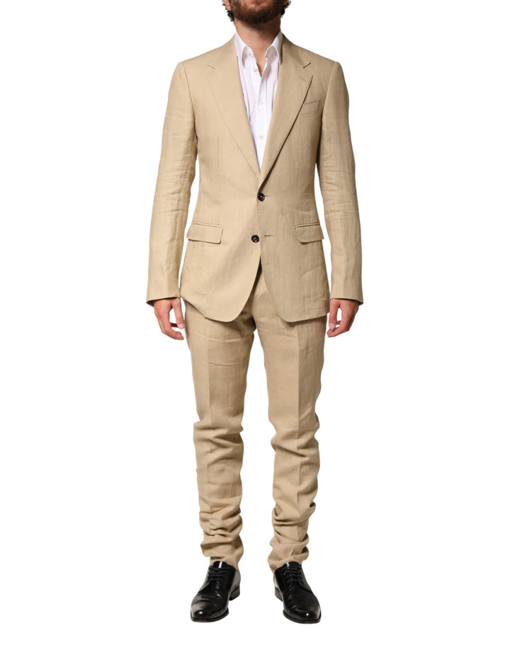 Dolce & Gabbana Beige Linen Single Breasted 2 Piece Suit by Dolce & Gabbana outlet now on sale