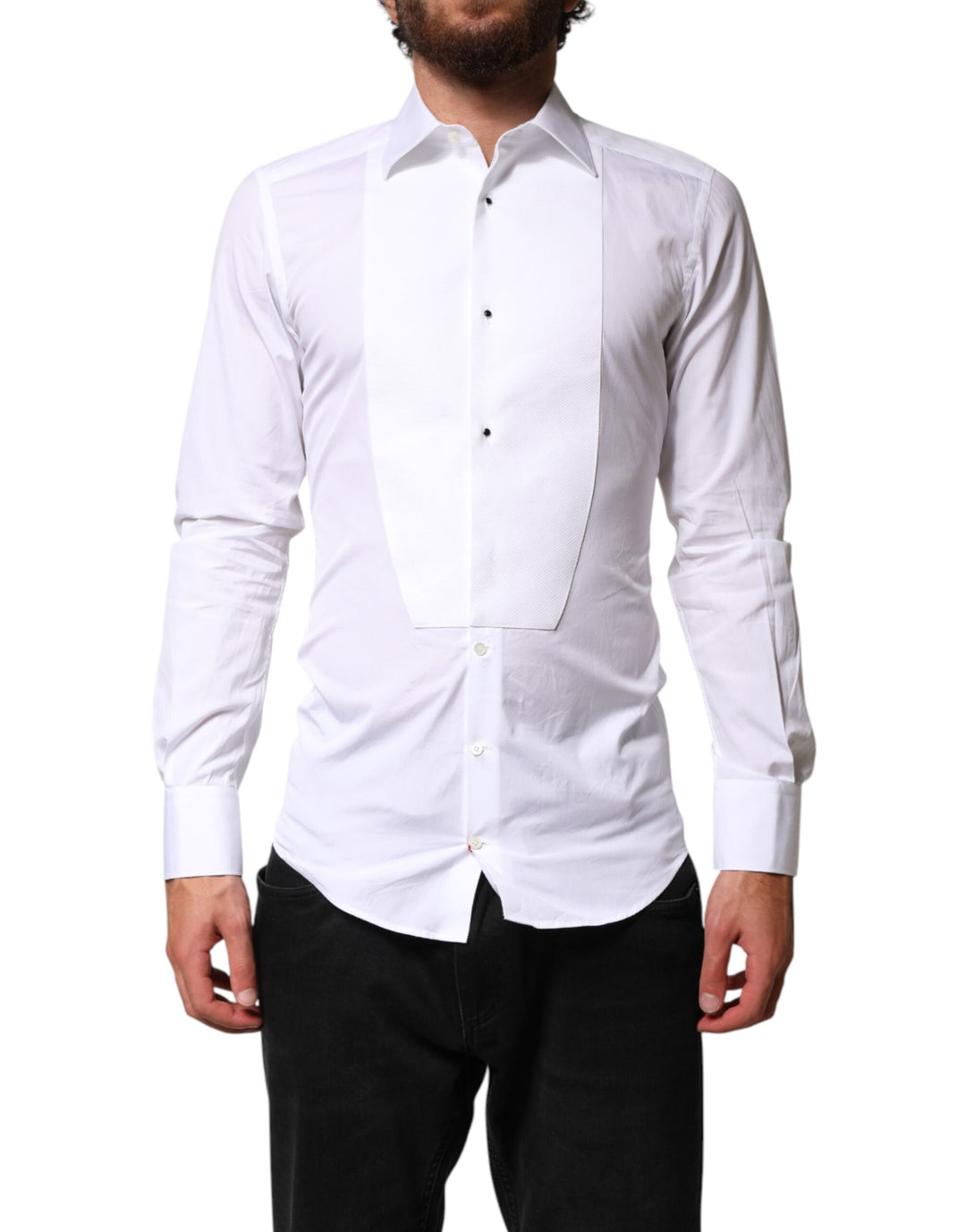 Dolce &amp; Gabbana Sample Sale Dolce &amp; Gabbana White Cotton GOLD Collared Dress Bib Formal Shirt - | Designer outlet
