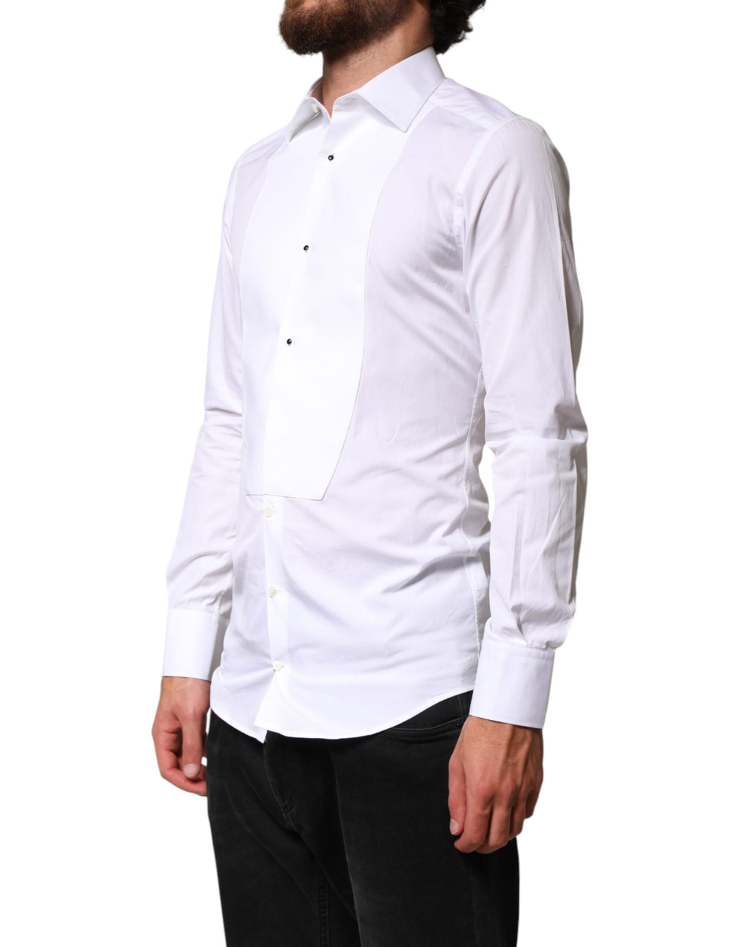 Dolce &amp; Gabbana Sample Sale Dolce &amp; Gabbana White Cotton GOLD Collared Dress Bib Formal Shirt - | Designer outlet