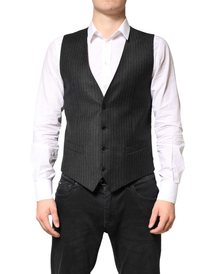 Dolce & Gabbana Black Stripes Wool Dress Men Waistcoat Vest by Dolce & Gabbana outlet now on sale