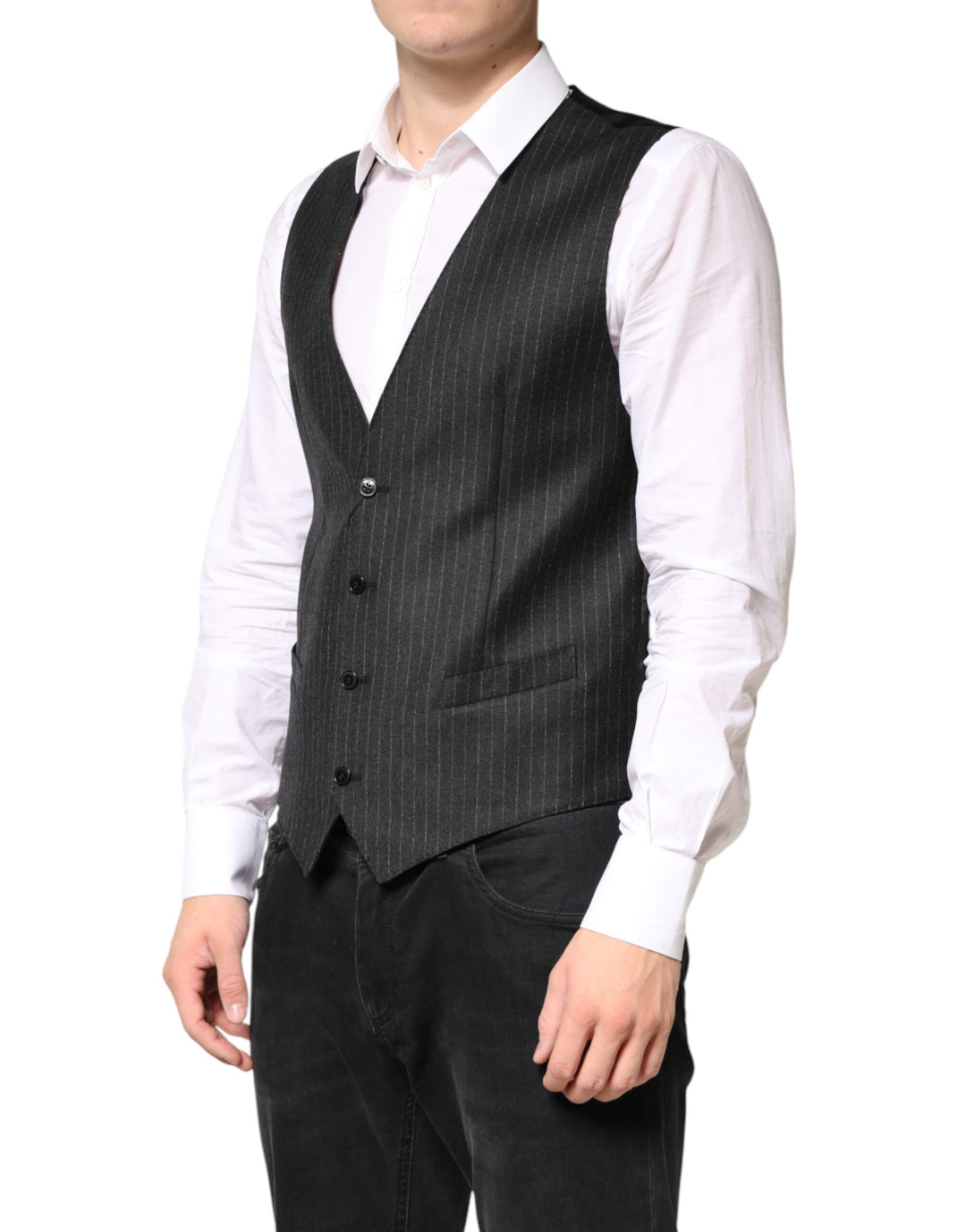 Dolce & Gabbana Black Stripes Wool Dress Men Waistcoat Vest by Dolce & Gabbana outlet now on sale