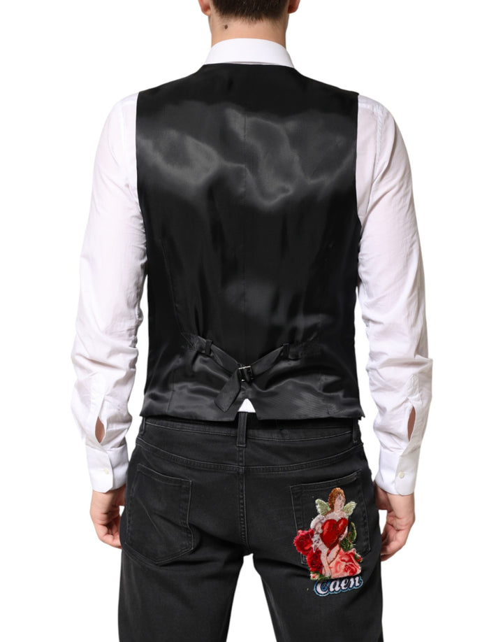 Dolce & Gabbana Black Stripes Wool Dress Men Waistcoat Vest by Dolce & Gabbana outlet now on sale
