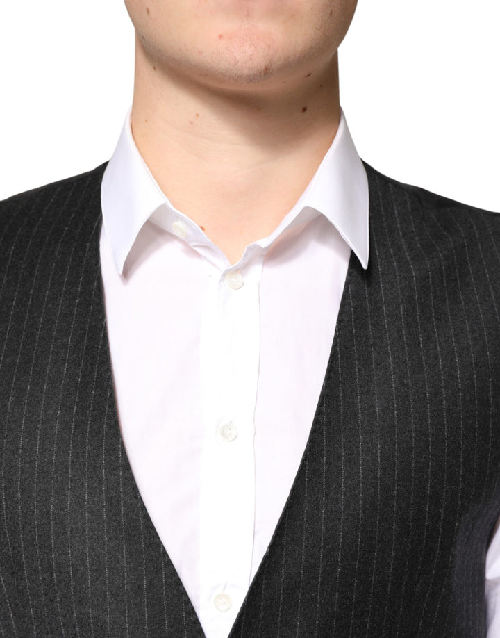 Dolce & Gabbana Black Stripes Wool Dress Men Waistcoat Vest by Dolce & Gabbana outlet now on sale