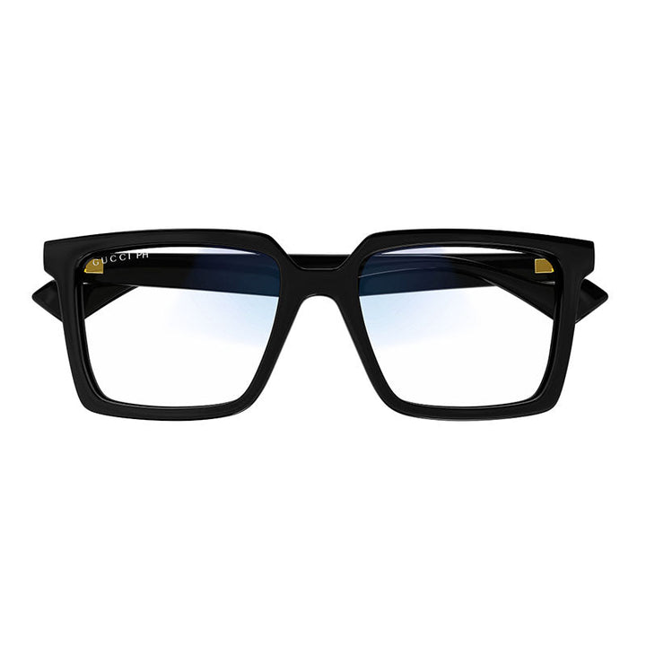 Gucci Square Full Rim, with a Black frame and Blue Light Crystal To Grey Photochromic lens.