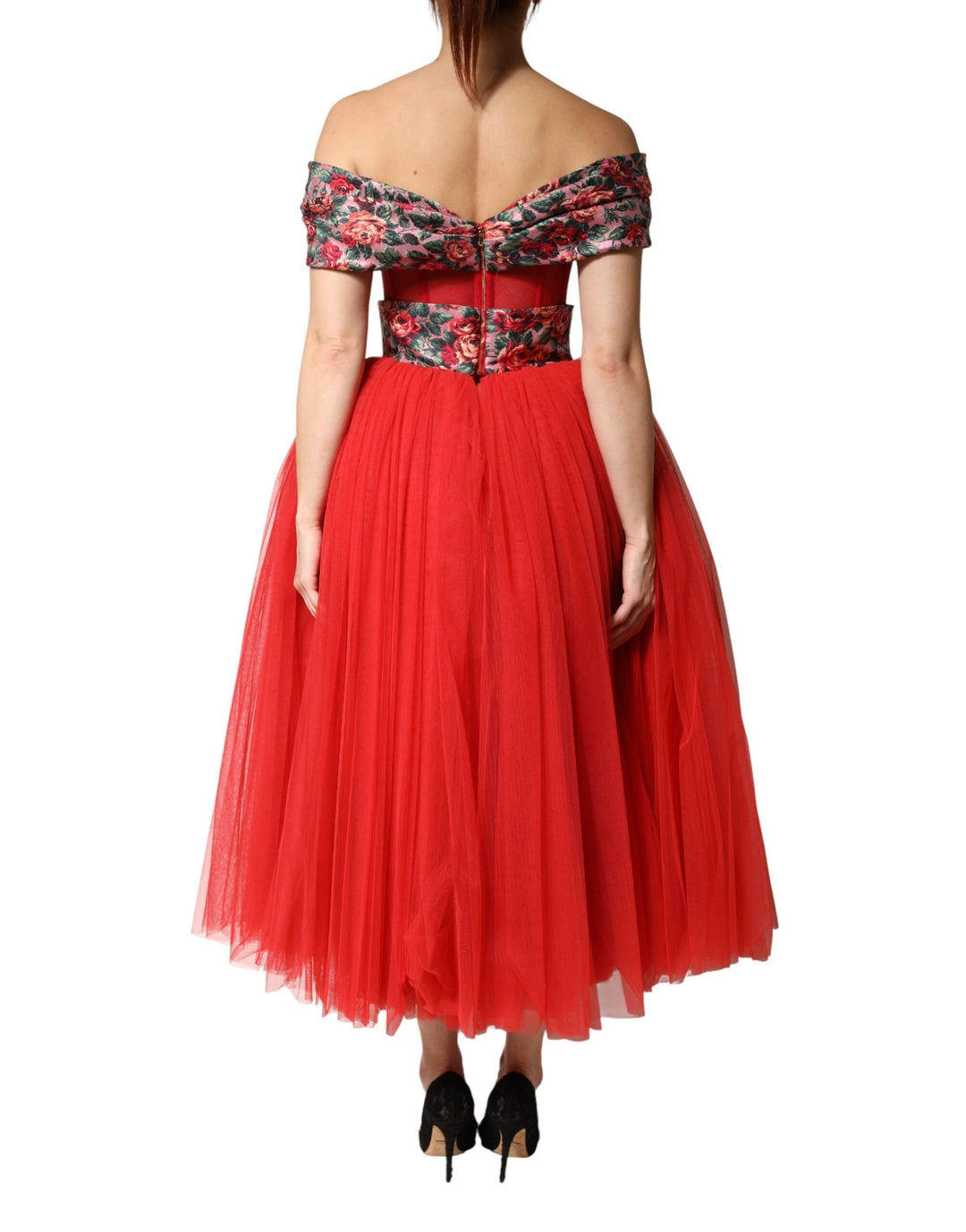 Dolce &amp; Gabbana Sample Sale Dolce &amp; Gabbana Red Floral Off Shoulder A-line Gown Dress - | Designer outlet