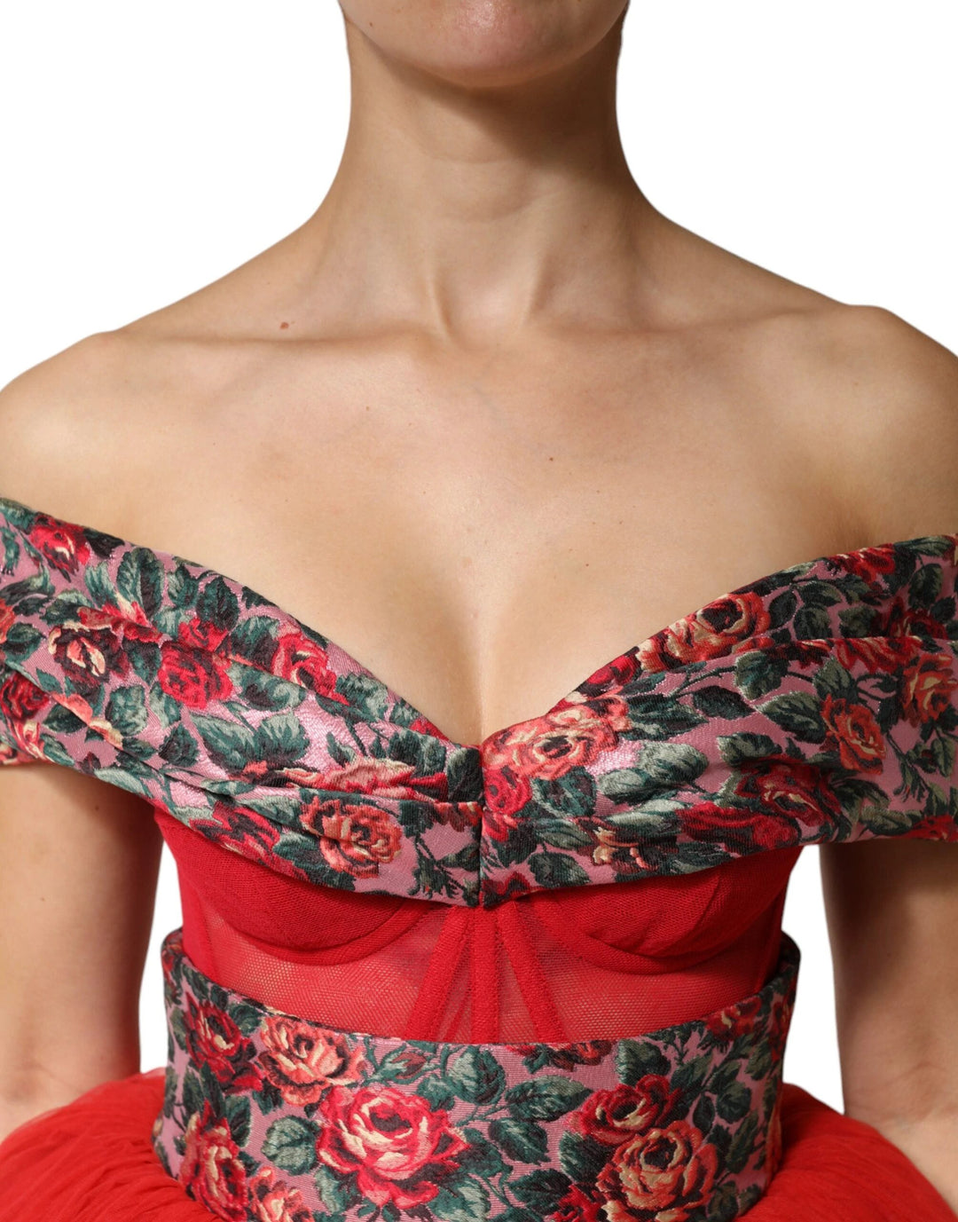 Dolce &amp; Gabbana Sample Sale Dolce &amp; Gabbana Red Floral Off Shoulder A-line Gown Dress - | Designer outlet