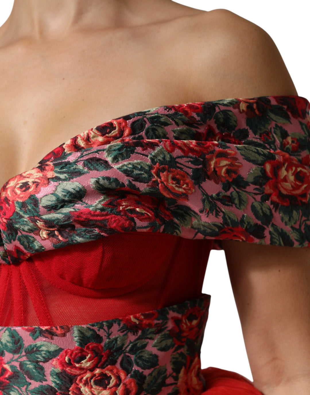 Dolce &amp; Gabbana Sample Sale Dolce &amp; Gabbana Red Floral Off Shoulder A-line Gown Dress - | Designer outlet