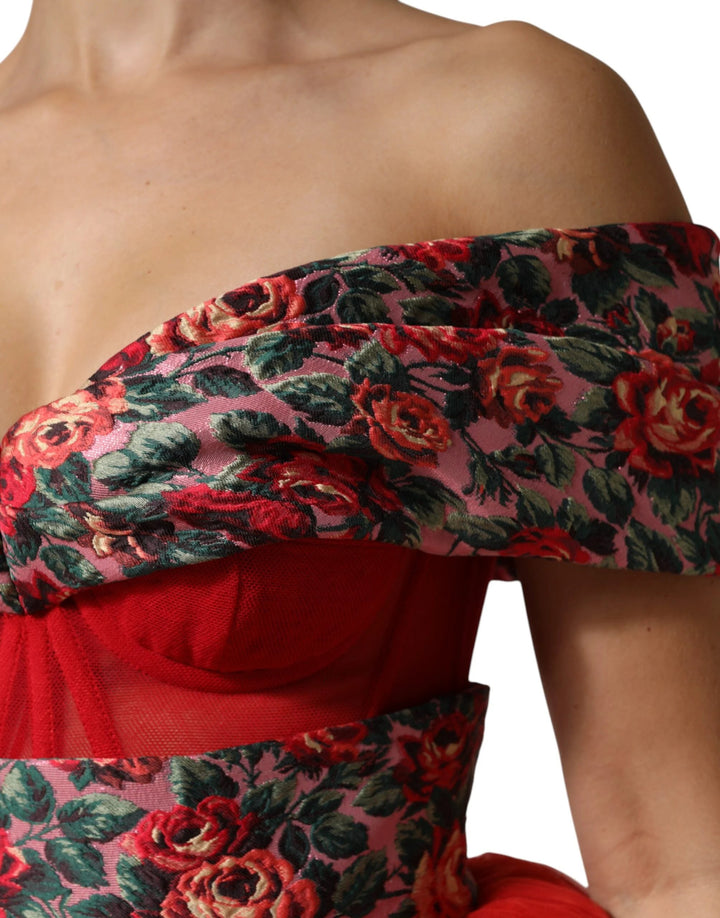 Dolce &amp; Gabbana Sample Sale Dolce &amp; Gabbana Red Floral Off Shoulder A-line Gown Dress - | Designer outlet