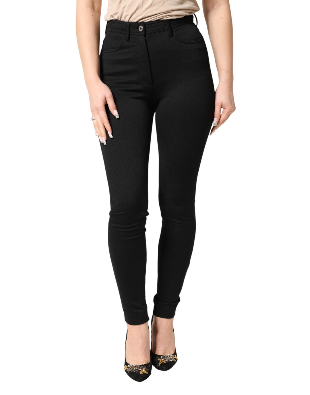 Dolce &amp; Gabbana Sample Sale Dolce &amp; Gabbana Black Nylon Stretch Skinny High Waist Pants - | Designer outlet