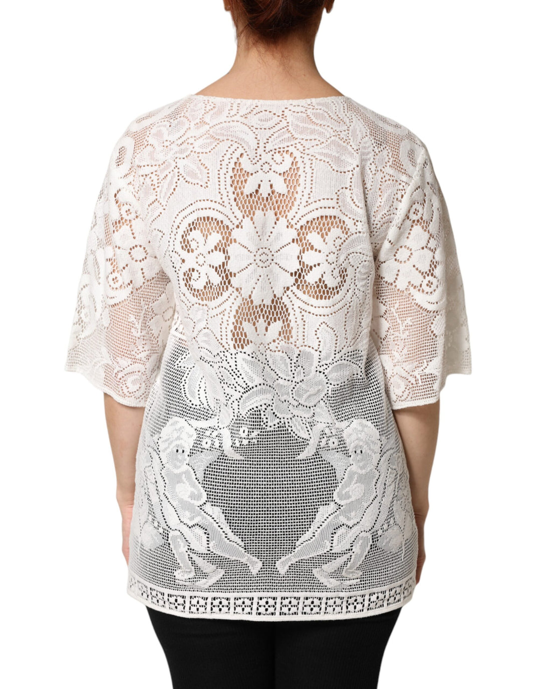 Dolce & Gabbana White Embroidery Lace Cotton Blouse Top