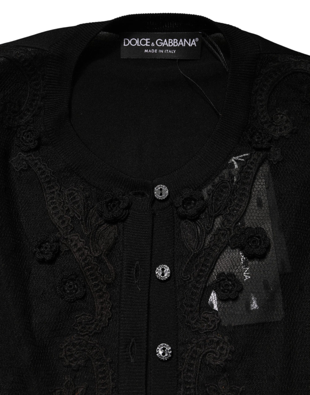 Dolce & Gabbana Black Sheer Button Down Cardigan Sweater