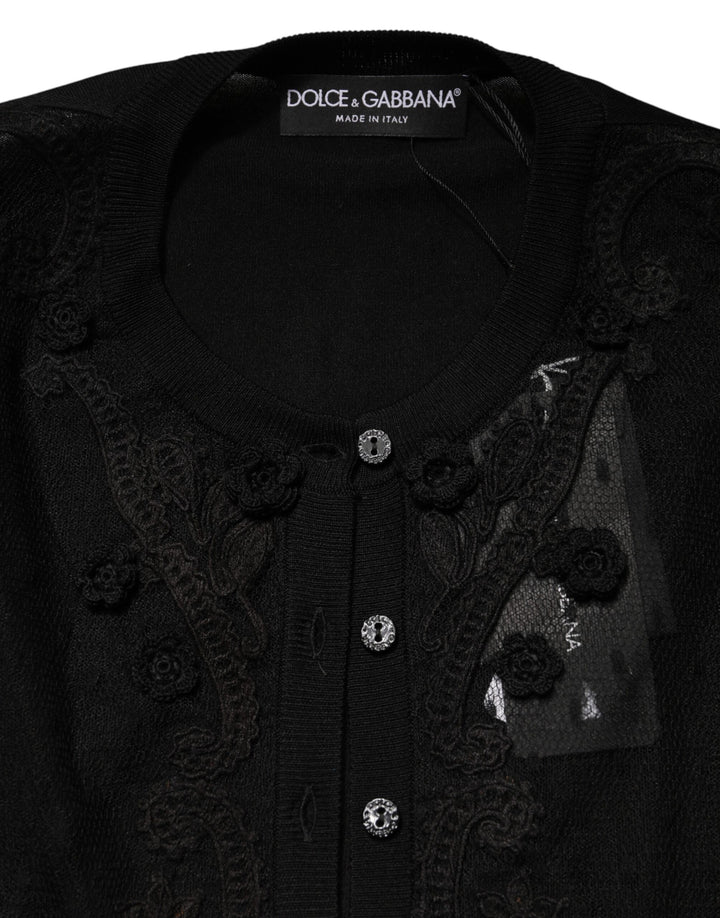 Dolce & Gabbana Black Sheer Button Down Cardigan Sweater