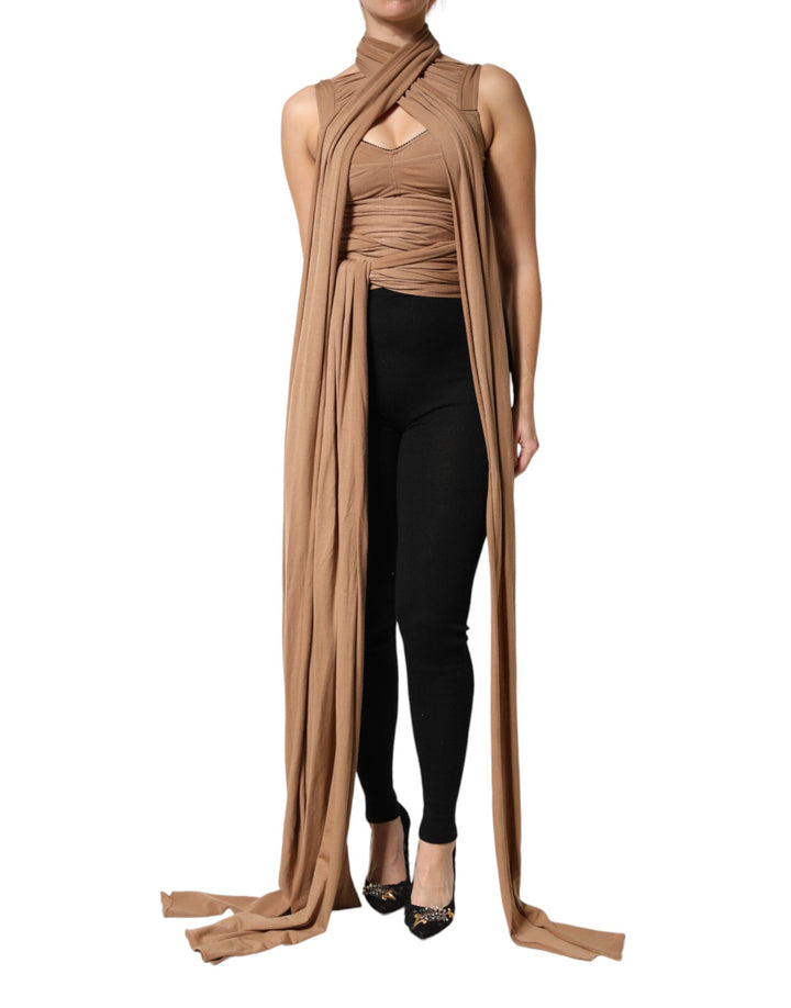 Dolce & Gabbana Brown Virgin Wool Sleeveless Scarf Tank Top