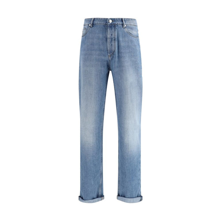 Brunello Cucinelli Light Blue Cotton Straight-Leg Jeans by Brunello Cucinelli outlet now on sale