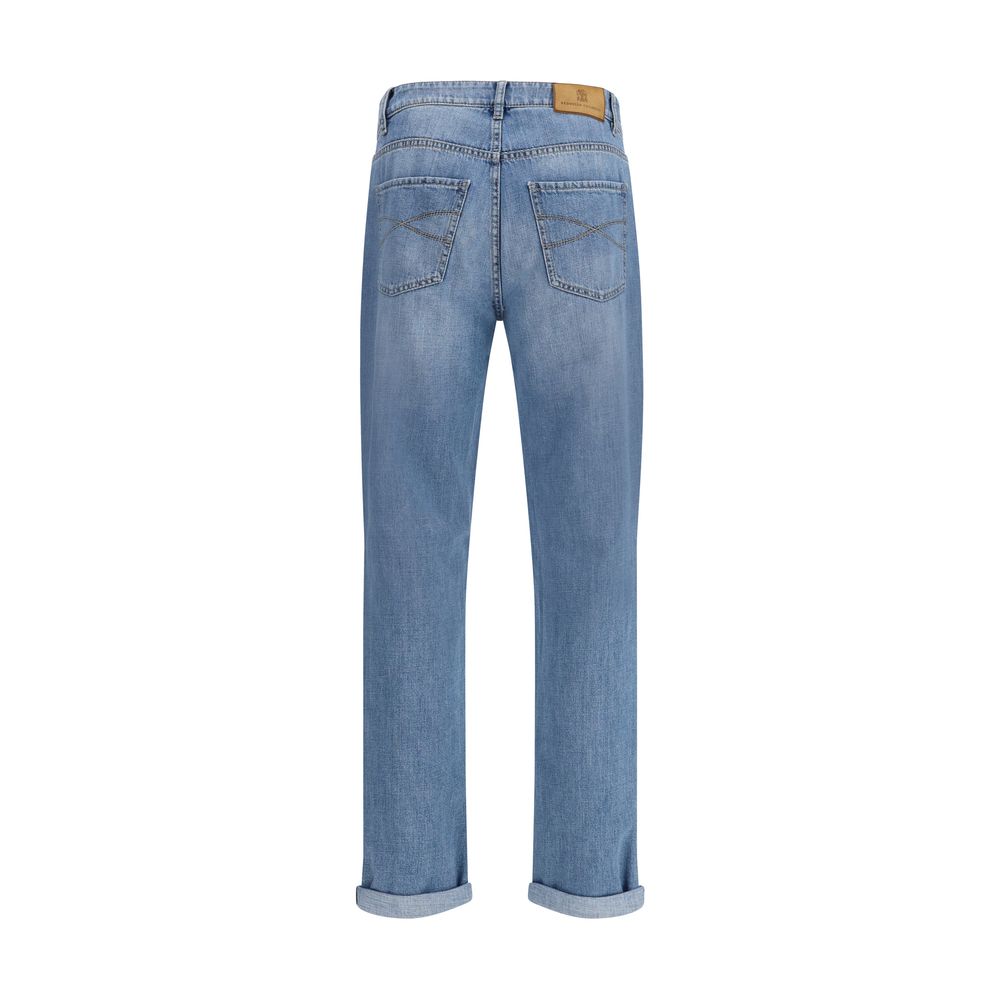 Brunello Cucinelli Light Blue Cotton Straight-Leg Jeans by Brunello Cucinelli outlet now on sale
